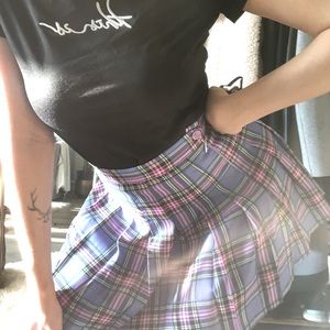 Plaid pleated mini skirt, purple pink